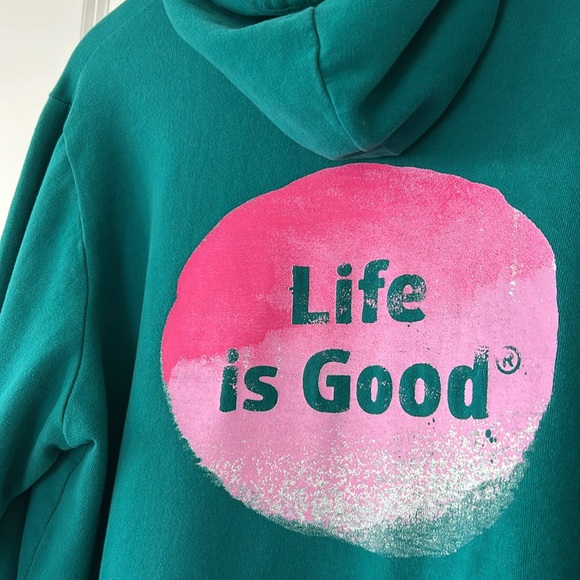 Life is Good Green Hoodie Sweatshirt w Graphics on Back Sz XL w MEASUREMENTS! - Picture 7 of 9